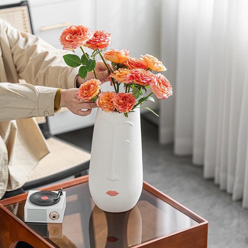 Face Large Diameter Flower Insert Creative Ceramic Vase High-End Ornament Home Desktop Simple Decoration