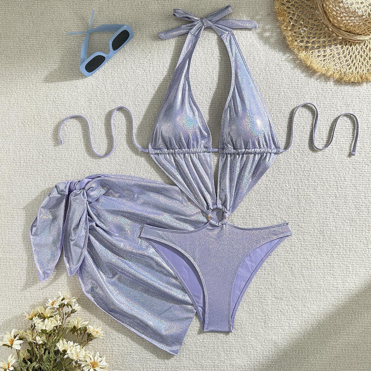 European and American bright two-piece set hollow one-piece swimsuit bikini bikini S