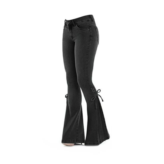 Women Jeans Mid Waist Bandage Wide Leg Butt-lifted Lady Jeans for Daily Wear