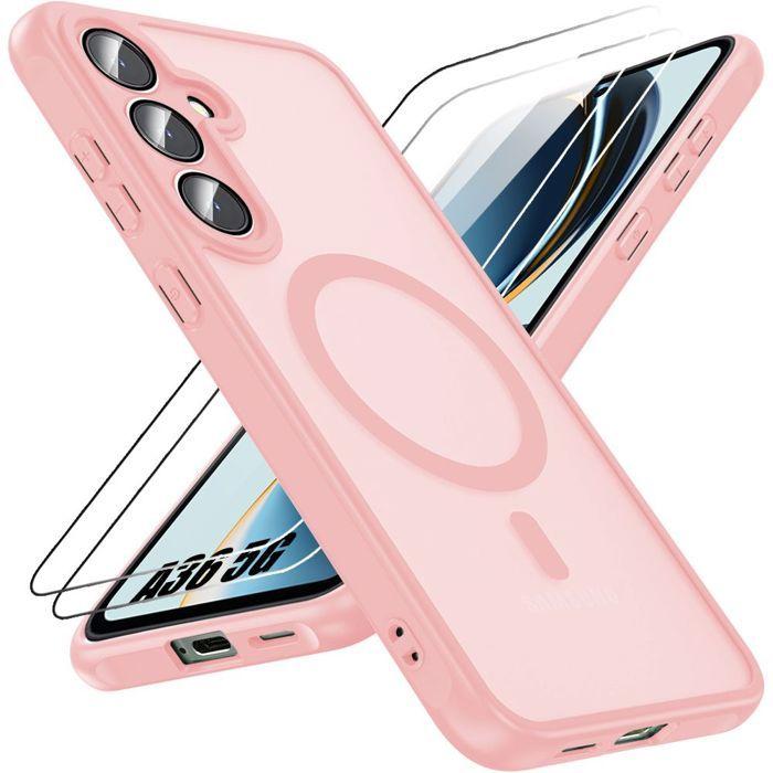 Coque de protection - BOOLING - Samsung Galaxy A36 5G - Rose - Anneau Magnétique - 2 Verres Trempés