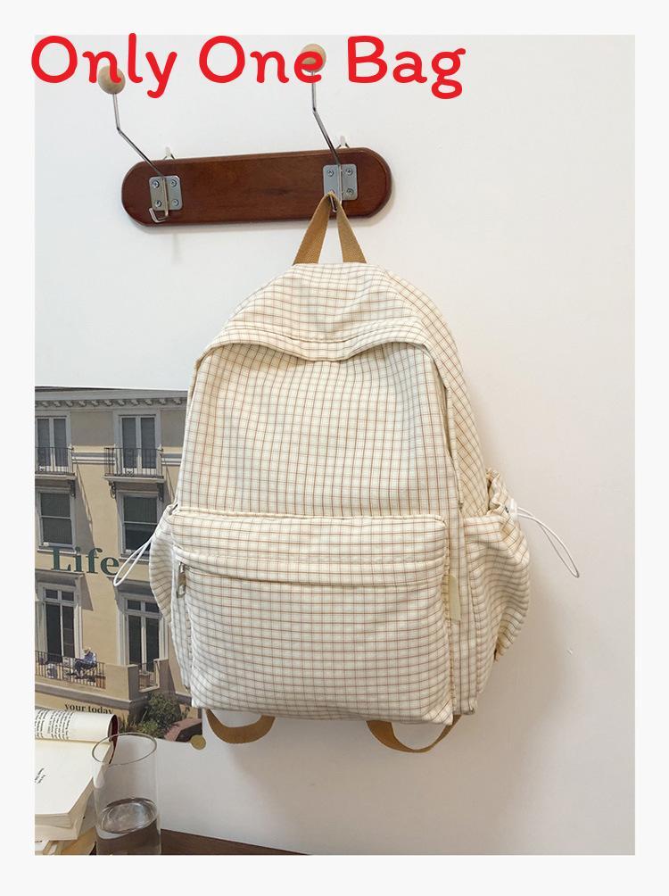 Schoolgirl Nylon Plaid Backpack With Fabric And Curved Shoulder Straps For High School Students
