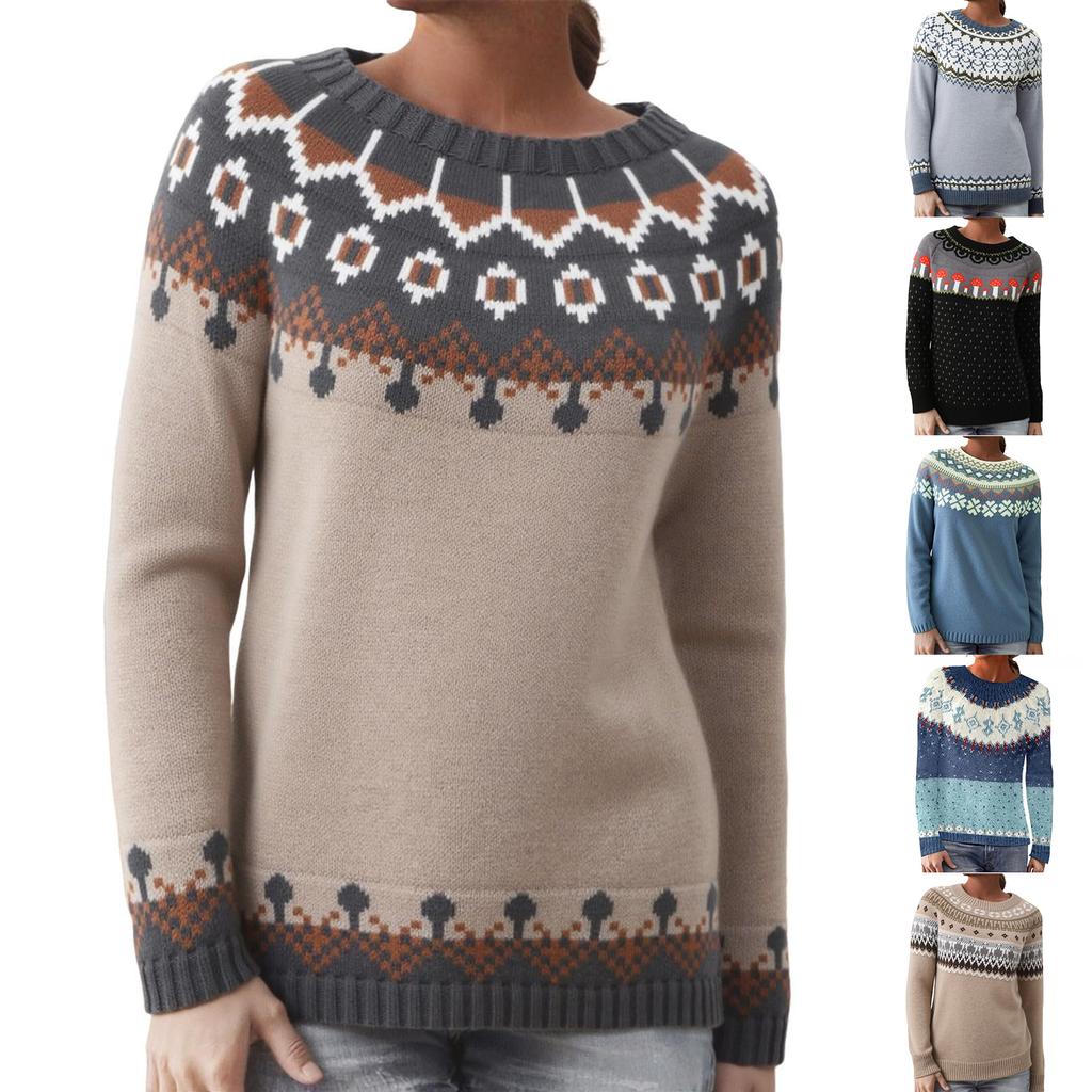 Damenmode-Pullover, Rundhalsausschnitt, lockerer Pullover, langärmliger Strickpullover