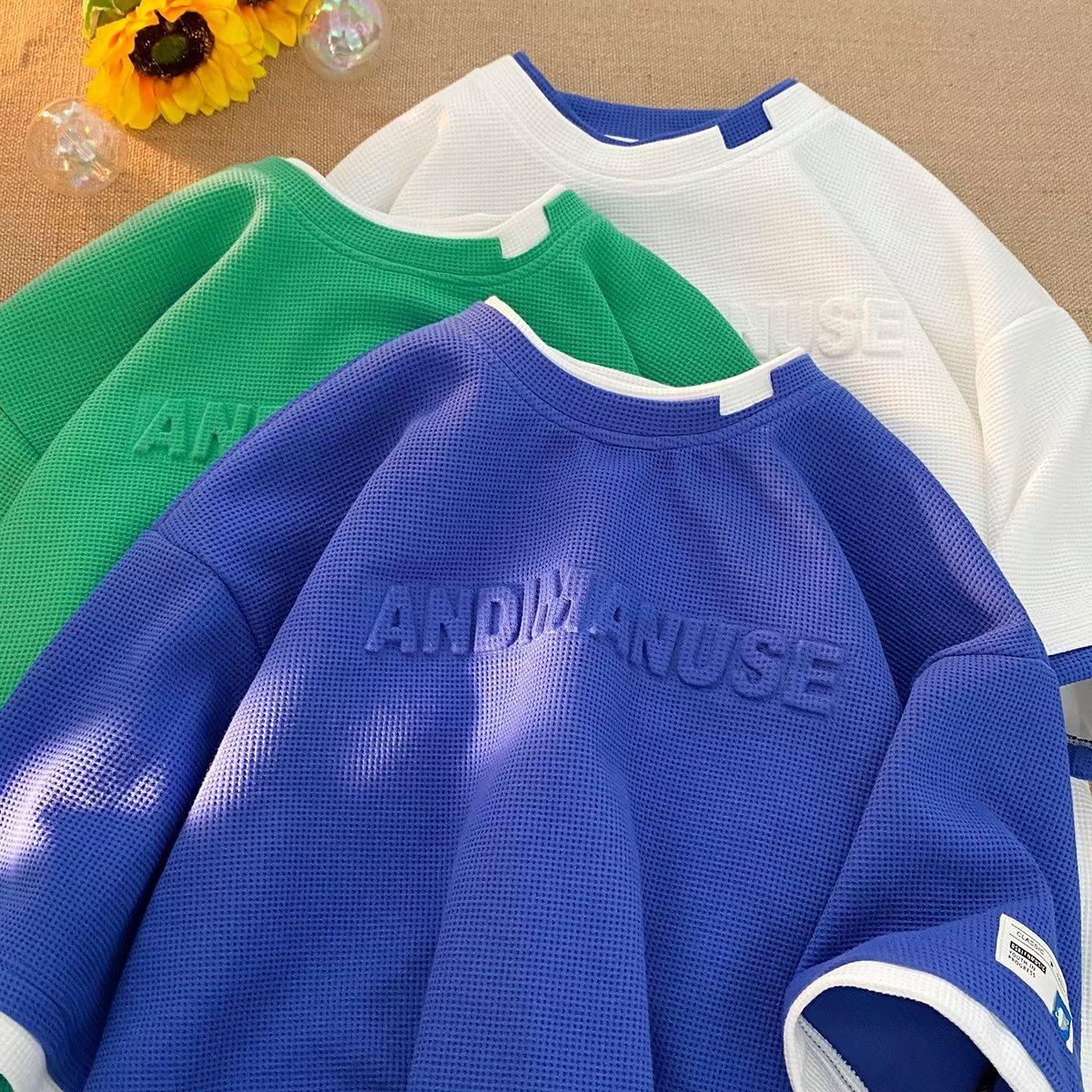 

Мужская футболка с коротким рукавом Летняя свободная половина рукава Модные тройники для мужчин Круглая шея Топ Мужской тренд Простой принт