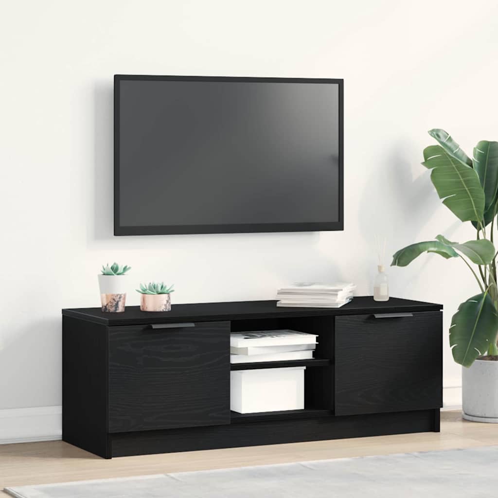 TV Cabinet in Black Oak Look 102 x 32 x 35.5 cm