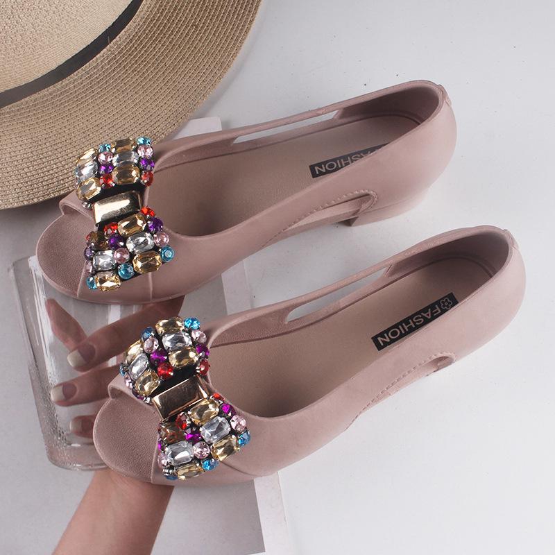 Yuzhihao Women s Colorful Rhinestone Chunky Heel Slip-On Closed-Toe Sandals Size 40