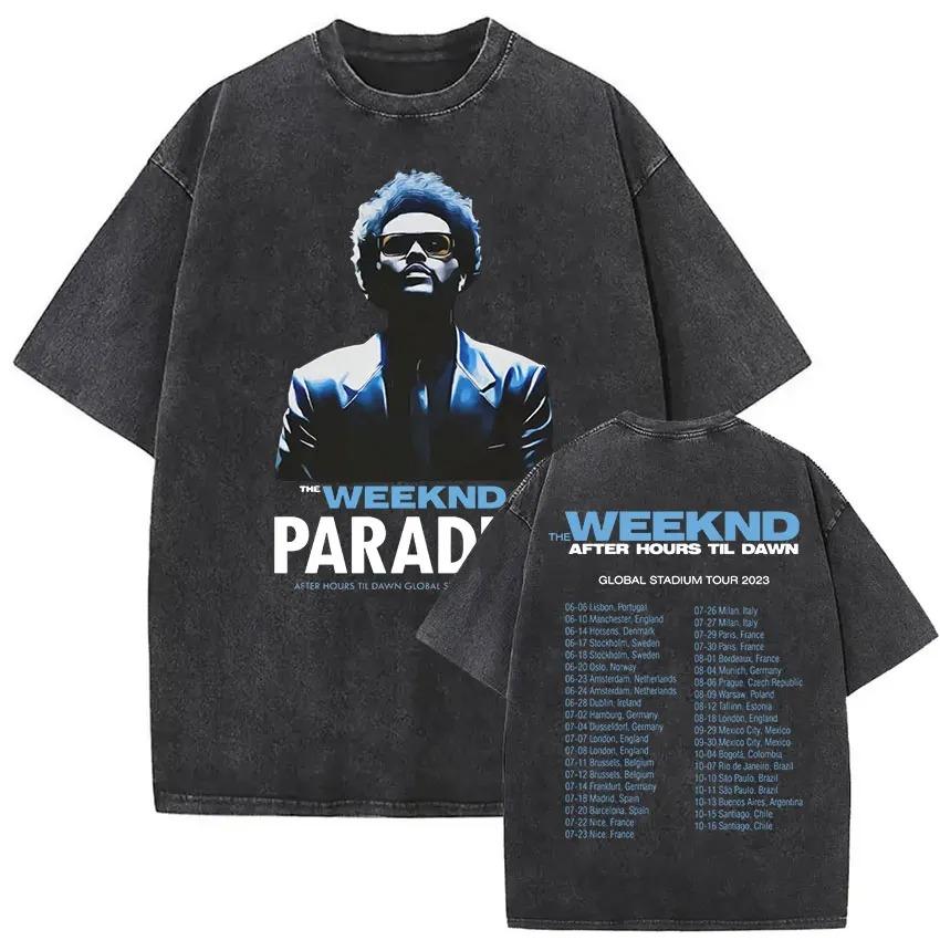 The Weeknd XO Tour 2026 Vintage Washed T-Shirt Herren Damen Popmusik Kurzarm-T-Shirts Rap Hip Hop Gothic Kleidung T-Shirts