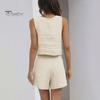 2 Pcs/Set Women Tank Top Shorts Set Square Neck Sleeveless Loose Top High Waist A-line Trousers Casual Daily Wear Vest Pants Set