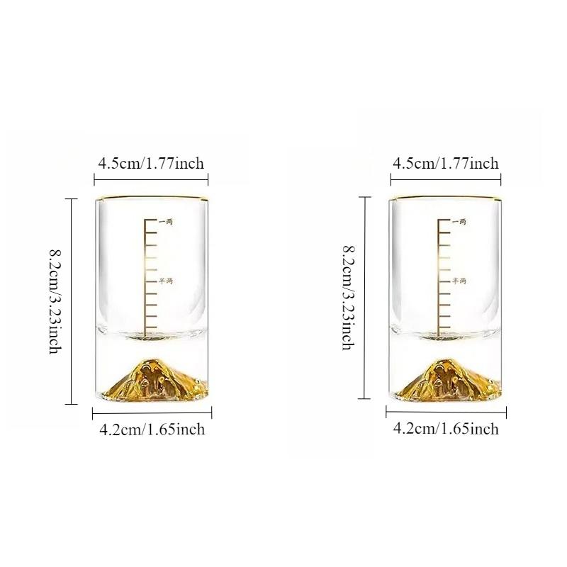 50ml/100ml Golden Mountain Shaped Wine Glass Luxury Gold Foil Whiskey Glass Classic Golden Edged Baijiu Cup High End Spirits Mug 2pcs
