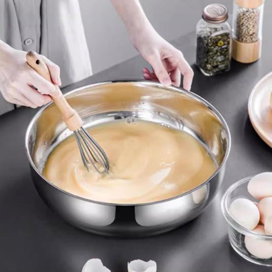 Stainless Steel Mixing Bowl Multi-Functional Dough Kneading Salad Basin Non-Slip Bottom Deep Mixing Bowl for Splash-Free Whisking Induction Cooktop