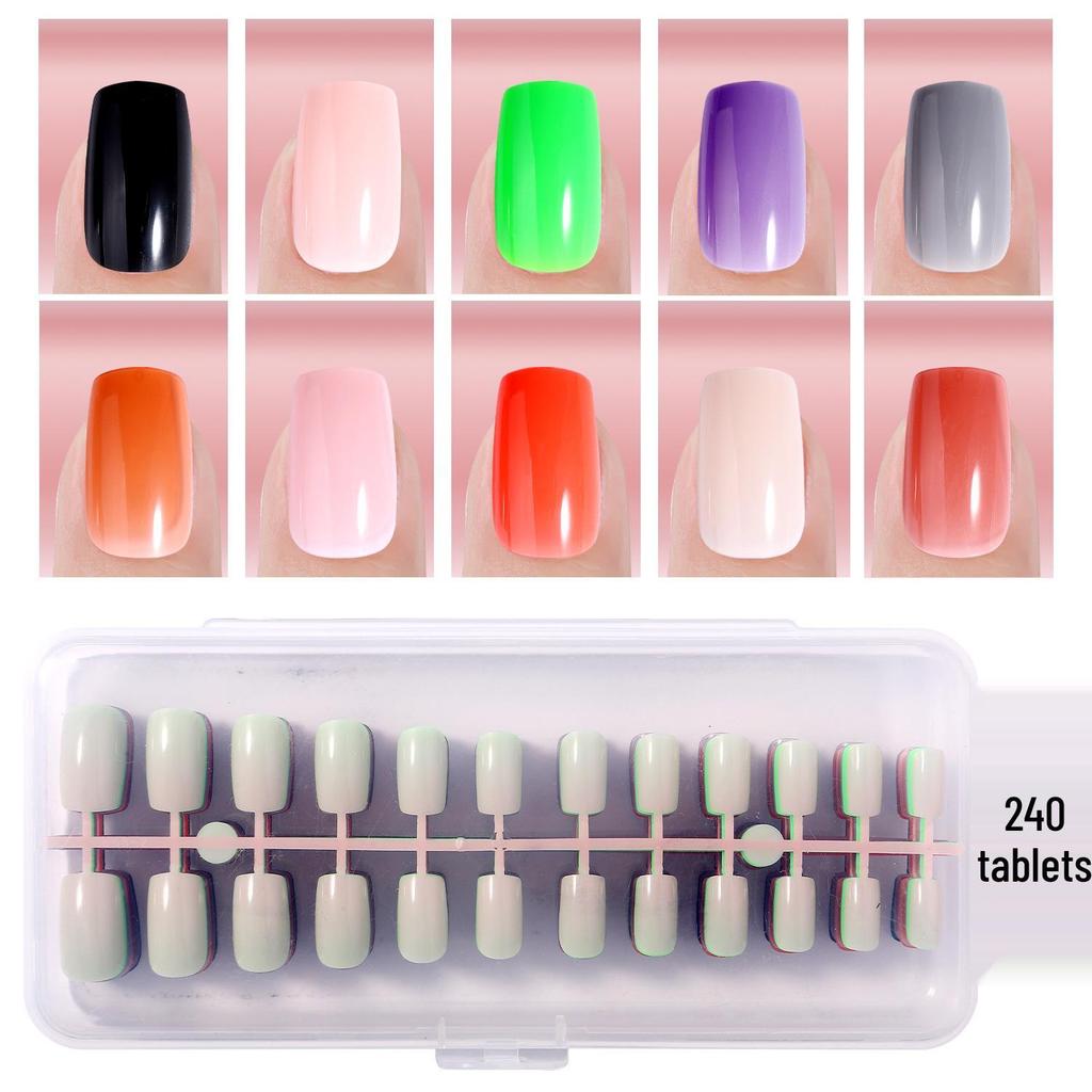 Colored Glitter Nail Art Tips - 240-Piece Set with Various Styles and Multiple Colors, Boxed Fake Fingernail Stickers