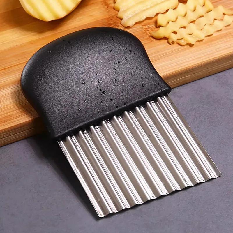 Stainless Steel Potato Chip Slicer Dough Vegetable Fruit Crinkle Wavy Kitchen Knife Cutter Chopper French Fry Maker Tools Gadget