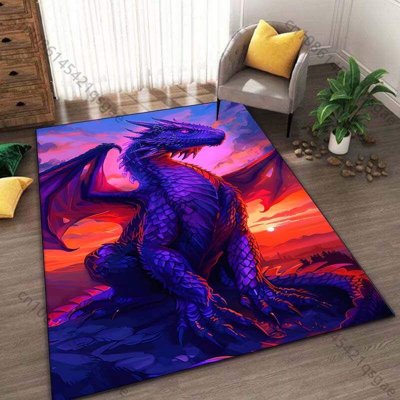 1PC Purple Dragon, Sunset Background Print Carpet Rug for Living Room Bedroom Sofa Doormat Home Decor Non-slip Floor Mat
