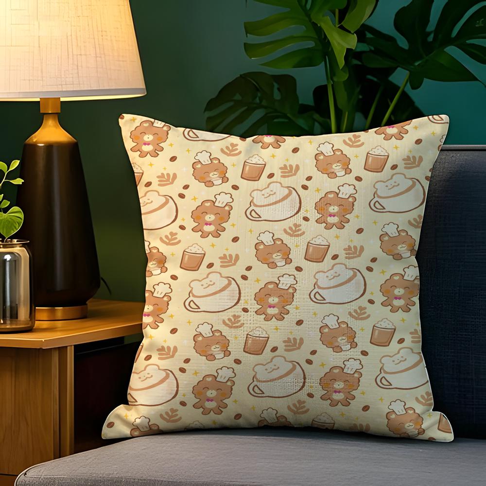 Cute Animal Floral Decorations 1 Pillow Case Natural Linen Pillow Case Double-Sided Decor Sofa Pillowcase Home Decor