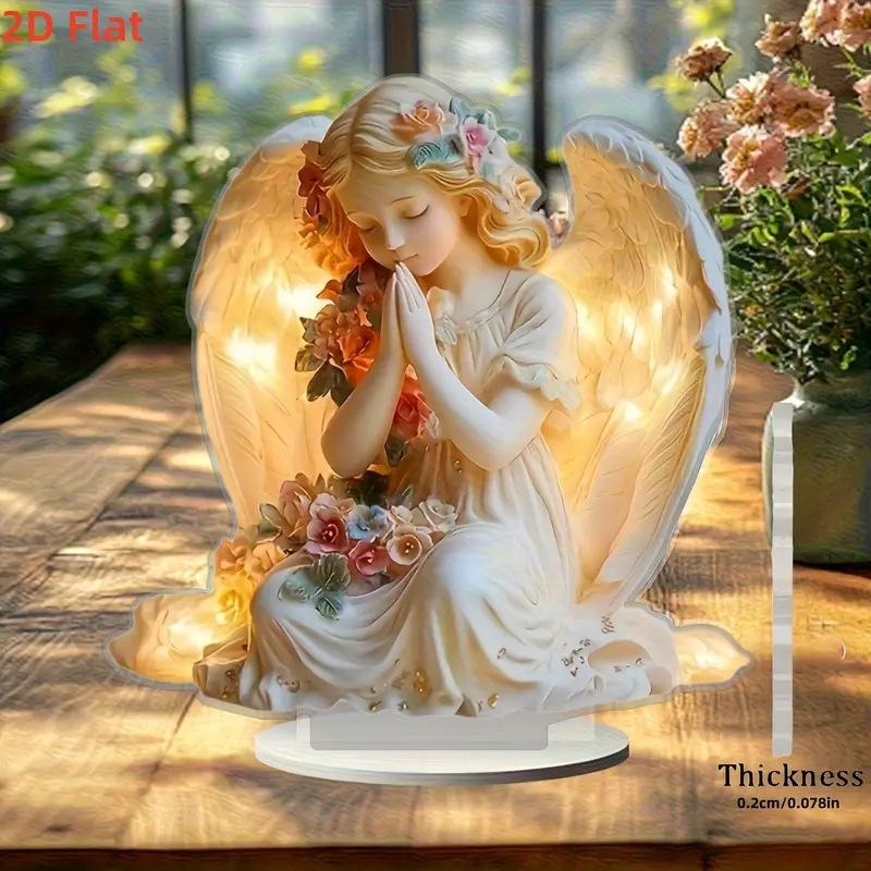 

Decorative 2D Acrylic Angel Figurine Home Ornament with Floral Details and Integrated Lighting for Indoor Display and Gift Use One Size белый