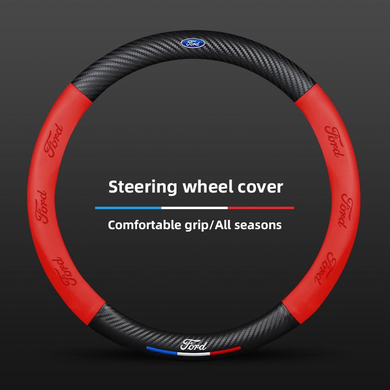 Carbon Fiber Leather Car Steering Wheel Cover For Ford ST Line Focus Mustang Fiesta Puma Ranger Kuga MK7 MAX F150 Mondeo Escape FE7