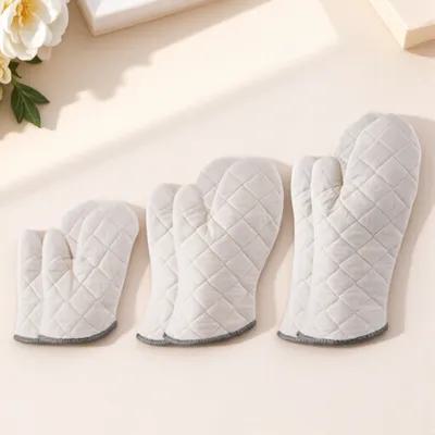 2Pcs White Cotton Oven Mitts Heat Resistant Non Slip Textured Surface for Cooking Baking Grilling Microwave Toast Soup Safety
