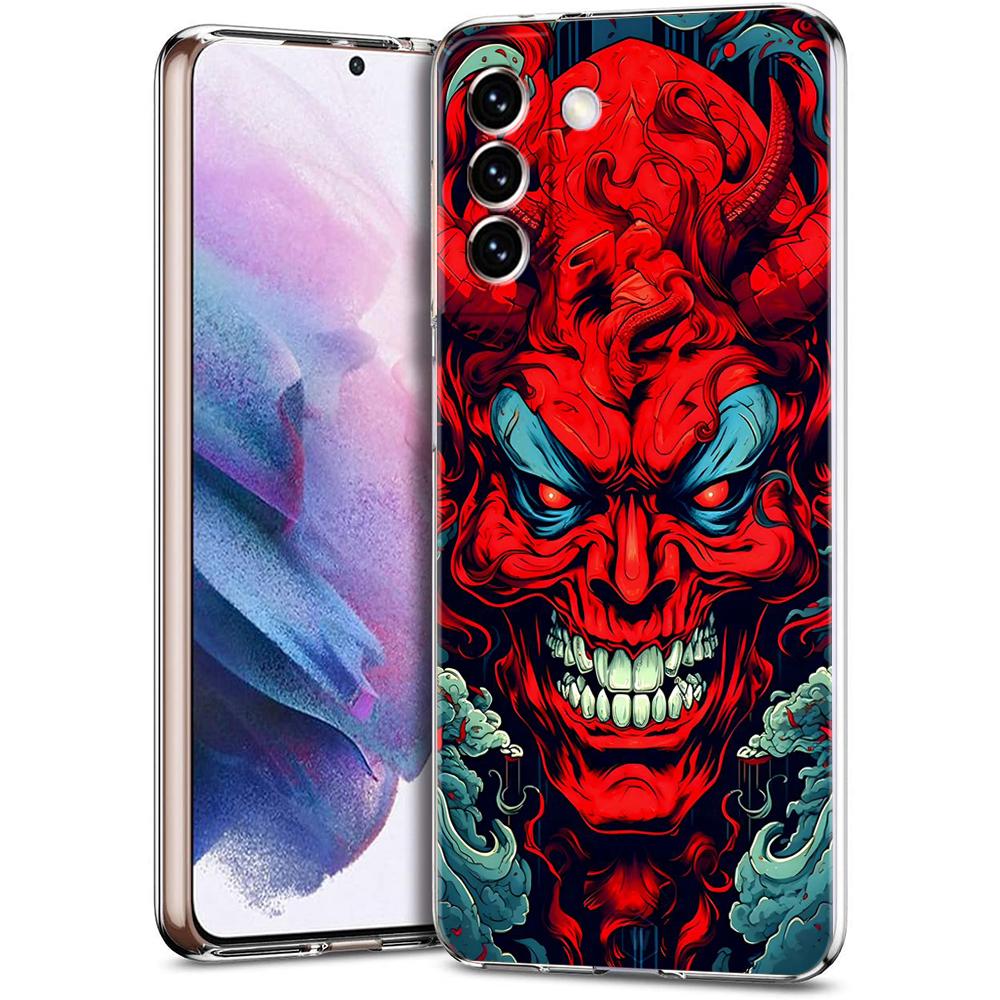 Japan Samurai Oni Mask Transparent Cover for Samsung Galaxy S24 S23 S22 S20 S21 FE Ultra S24 S23 S10 S9 Plus Soft TPU Phone Case