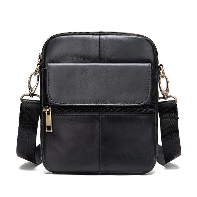 

2025 New Fashion Genuine Leather Shoulder Bag for Man Small Messenger Bags Mini Travel Crossbody Bag Men Flap Bag Male чёрный