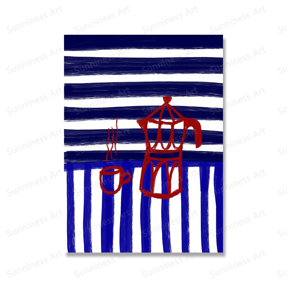 

Плакаты для любителей кофе, крендель, красный и синий, кофеварка, холст, картина, настенная живопись, кухонные картины для декора гостиной, интерьера 21x30cm No Framed белый