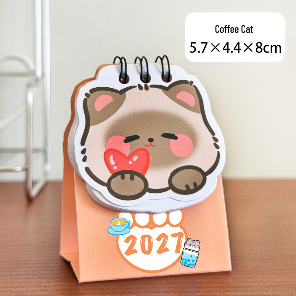 2026 Cute Cat Heart Desk Calendar with Check-in Record Ornament | Cartoon Bean Theme | High-Value Self-Discipline Small Calendar
