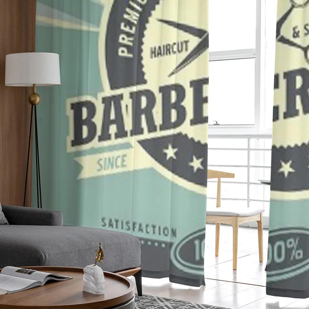 Barber Shop Retro Poster Design Template Tulle Sheer Curtains for Living Room Bedroom Kitchen Decoration Voile Organza Curtains