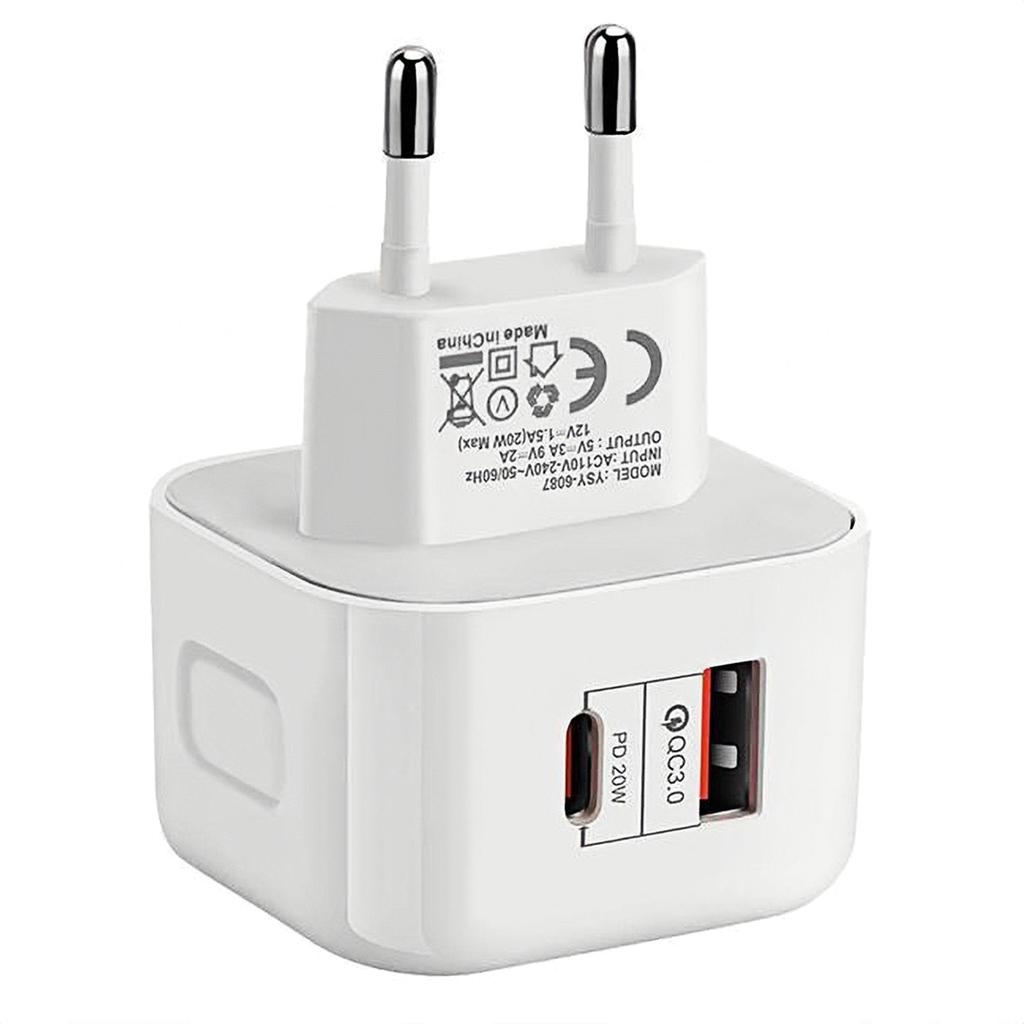 Europäische Version PD-Ladegerät 20 W Schnellladekopf Typ C + USB doppelt für Apple-Füllung nach europäischen UL-Vorschriften
