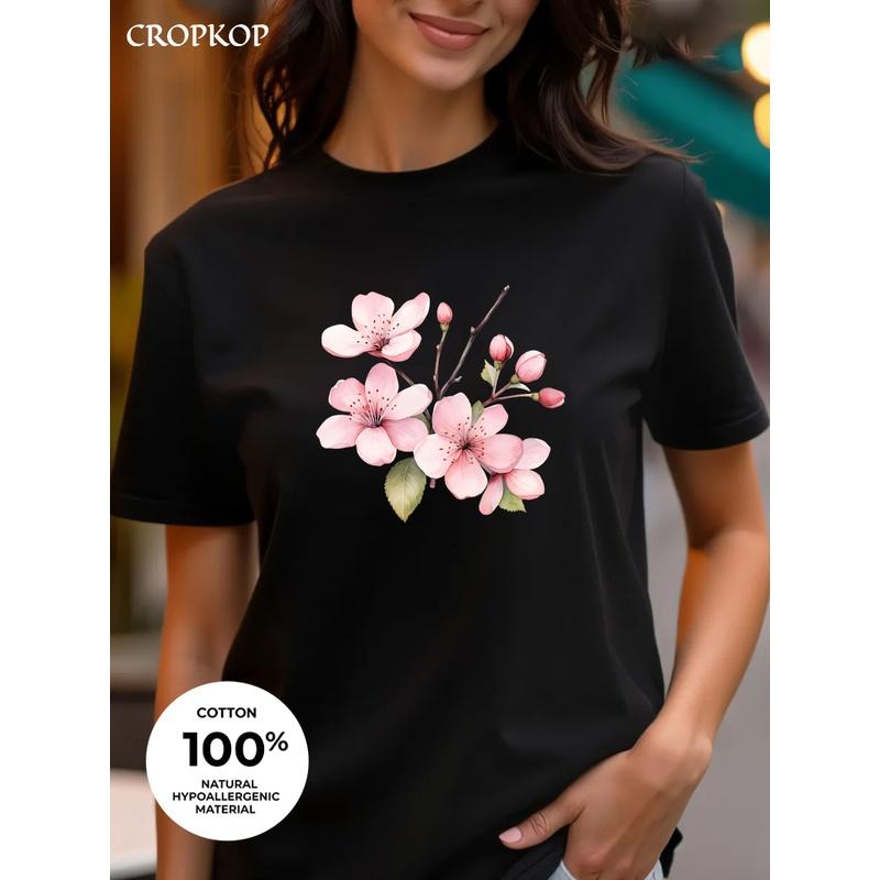 Realistic Flower Print Available In Three Colors 100 Pure Cotton Material Roundneck Shortsleeved Unisexs Tshirt Top