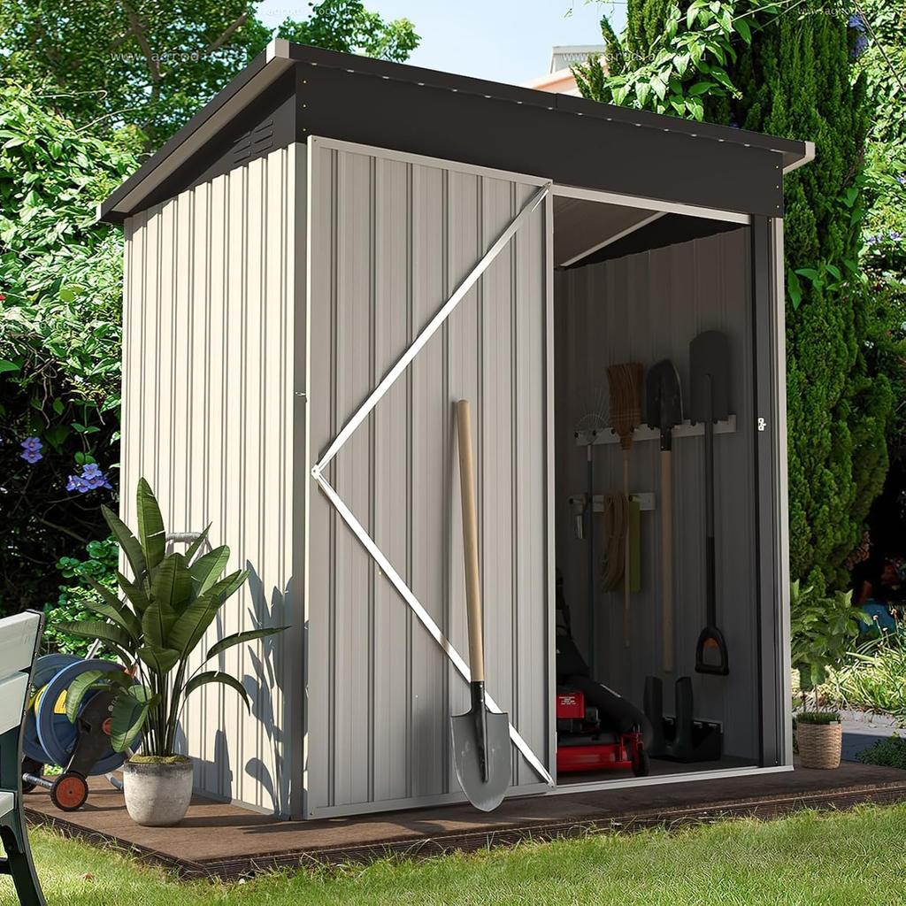 YODOLLA Metallschuppen, Gartenhäuschen und Aufbewahrungsmöglichkeiten für den Außenbereich mit abschließbarer Tür, kleine wasserdichte Aufbewahrungsbox für Garten und Hinterhof, Grau