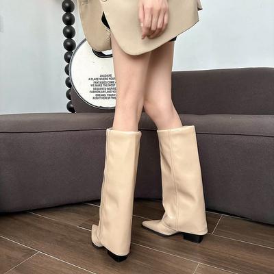 Hohe Hosenstiefel Damen 2025 Herbst spitz dicker Absatz langes Schaft hohe Qualität Fußmanschette europäisch und amerikanisch große Größe Stiefel