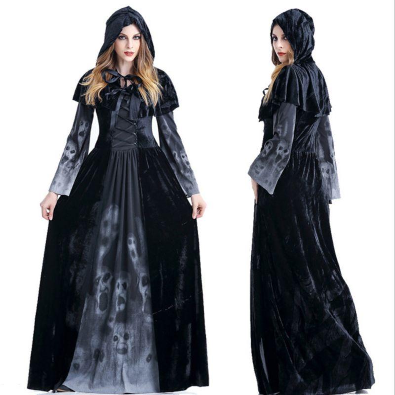 Bezauberndes Damen Böse Königin Gothic Hexenkostüm mit eleganten langen Glockenärmeln