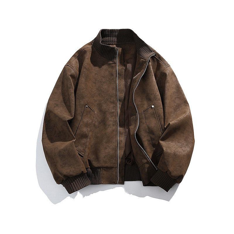 Unisex Retro PU-Leder Stehkragen Baseball Pilot Jacke - Herbst Winter Kollektion