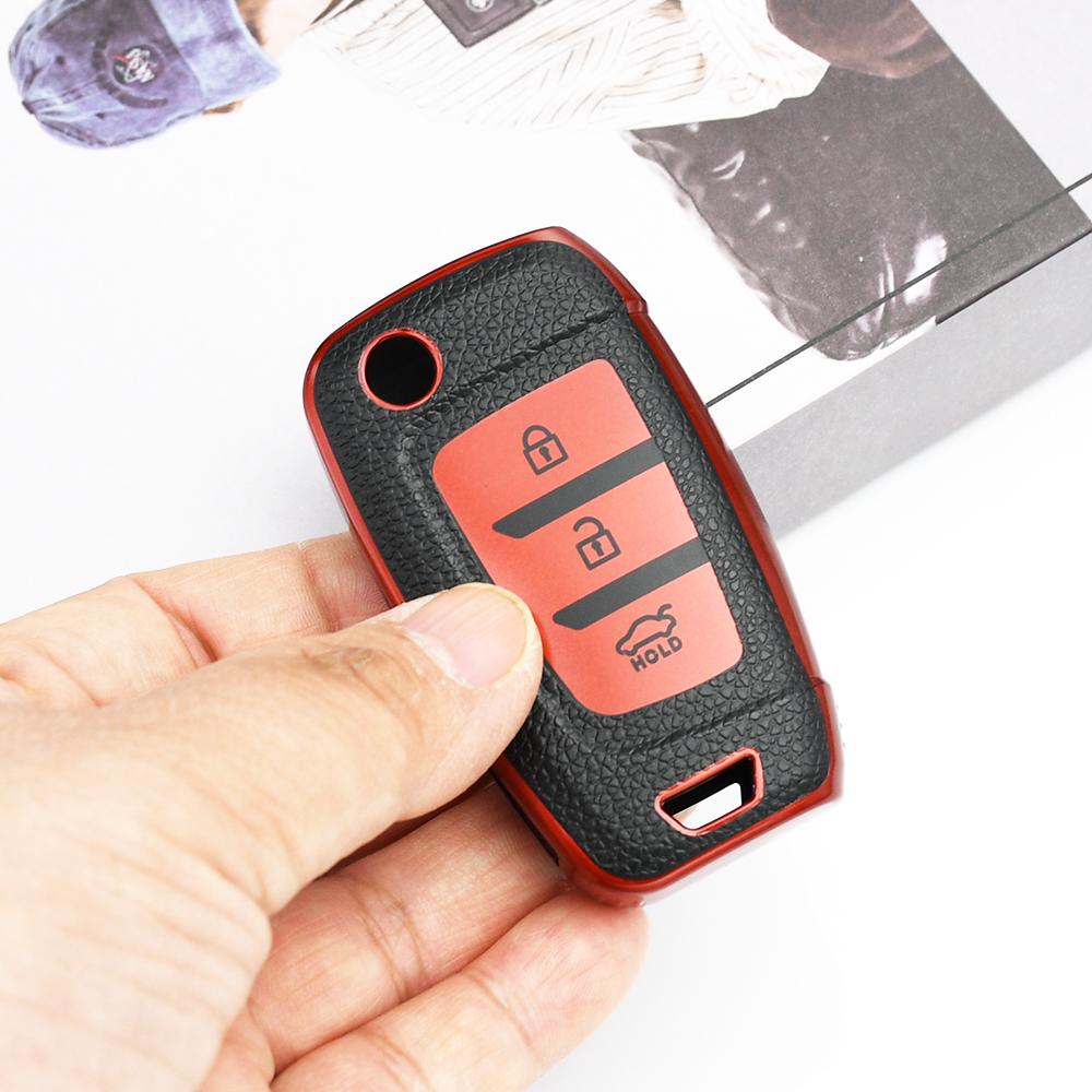 Shell Keyless For Hyundai I30 I35 I40 KONA Genesis Azera Elantra Solaris Tucson Santa Fe TPU Leather Car Folding Key Case Cover Holder
