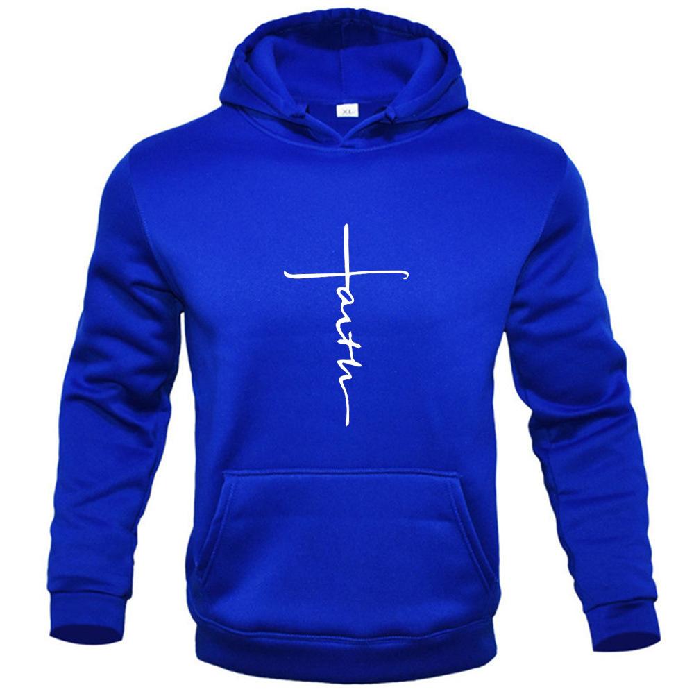 2024 "Faith" Men's Casual Sports Hooded Crew Neck Oversized Fashion Letter Print Sweatshirt Hoodie Men's Clothing Fashion