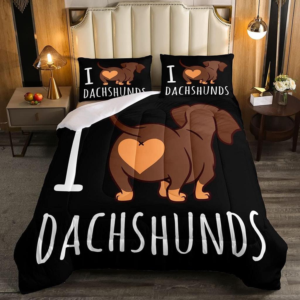 Dachshund Sausage Comforter Set Cartoon Puppy Dog Bedding Set Kids Boys Toddler, Cute Dachshund Dog Bedding Sets Room 2Pcs