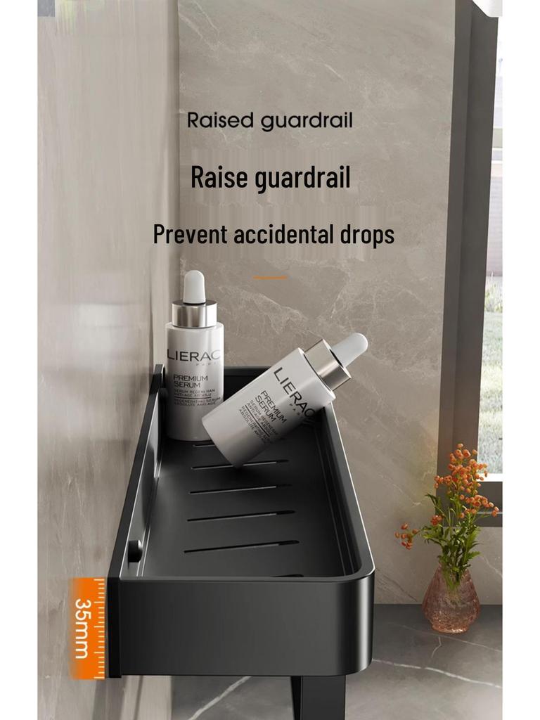 Black Space-Saving Aluminum Wall Shelf & Towel Rack - No Drilling Needed