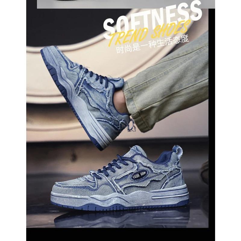 Pánské personalizované džínové retro módní skateboardové boty, všestranné pánské sportovní boty, pár, outdoorové sportovní a volnočasové boty