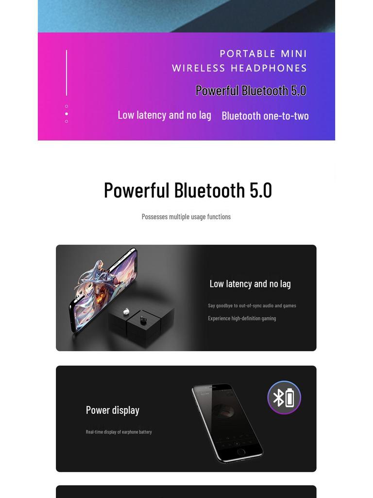 Wireless Bluetooth In-Ear Earbuds with Super Long Battery Life