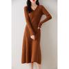 Women's Slim Fit Knee-Length V-Neck Wool Dress with Knit Cashmere Coat