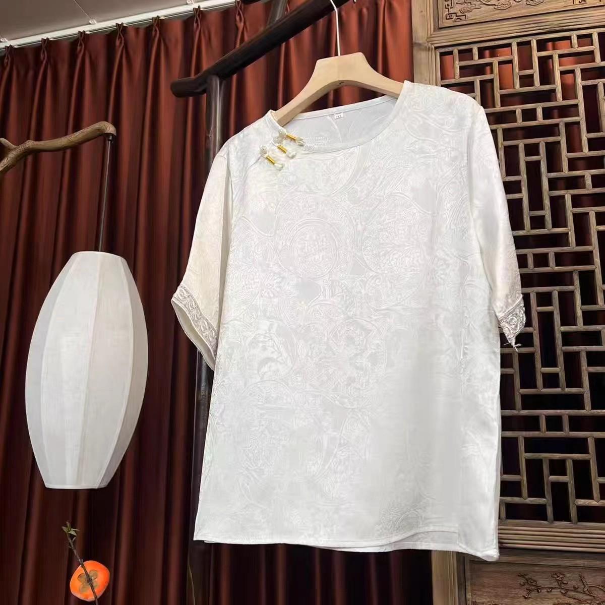 

2026 Chinese National Style Elegant Women s Summer Top: Stylish & Versatile for the Modern Middle-Aged Woman XL (recommended for 90-105 jin) білий