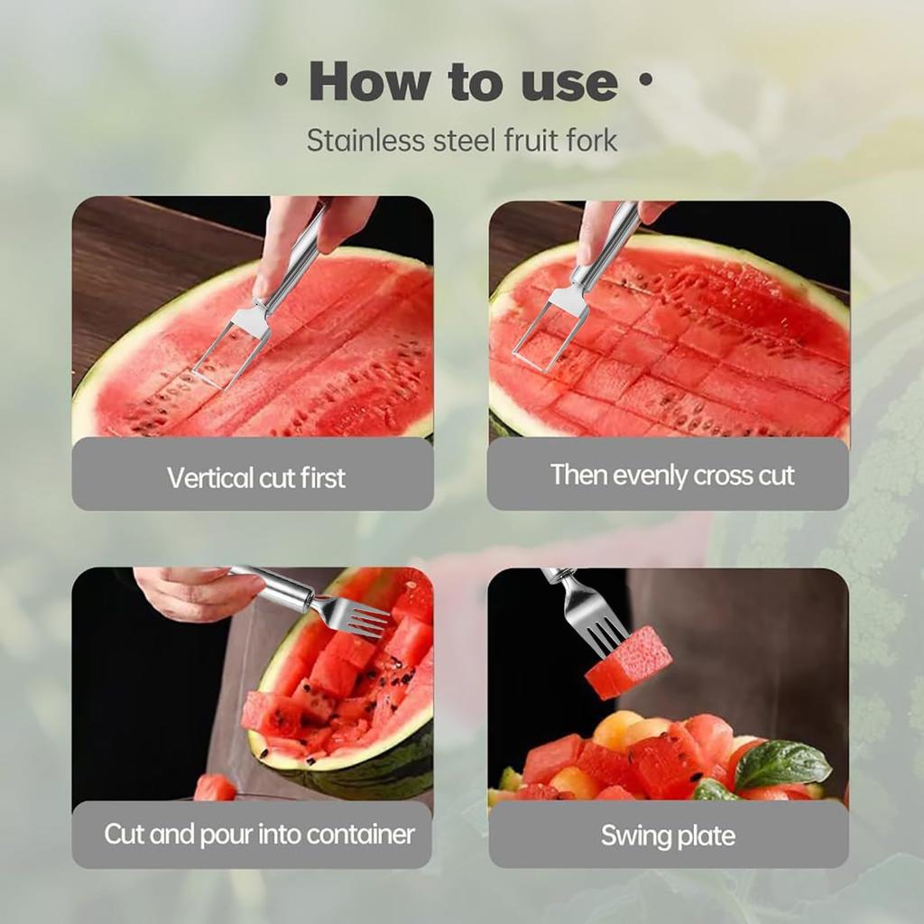 2025 Newest Watermelon Slicer Tool Stainless Steel Fruit Cutter Dual Head Watermelon Fork Melon Cutter Kitchen Gadgets