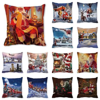 New Year Merry Christmas Santa Claus Print Pattern Cushion Cover for Home Decoration Square Pillow Cover 45x45cm