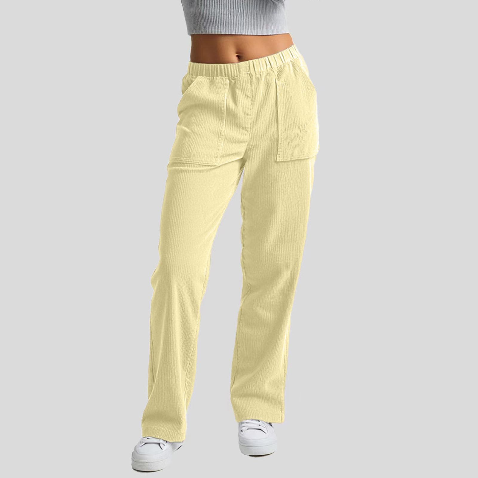 Women s Casual Fashion -Color Drawstring Loose Straight-Leg Pants With Pockets L