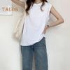 Women Summer T-shirt Round Neck Cap Sleeve Solid Color Tee Shirt Solid Color Loose Fit Casual Tops Daily Wear