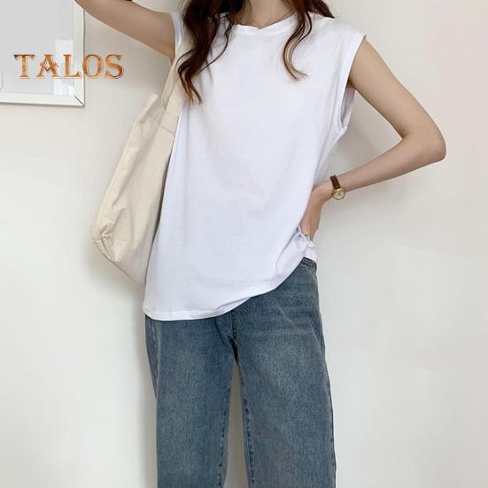 Women Summer T-shirt Round Neck Cap Sleeve Solid Color Tee Shirt Solid Color Loose Fit Casual Tops Daily Wear