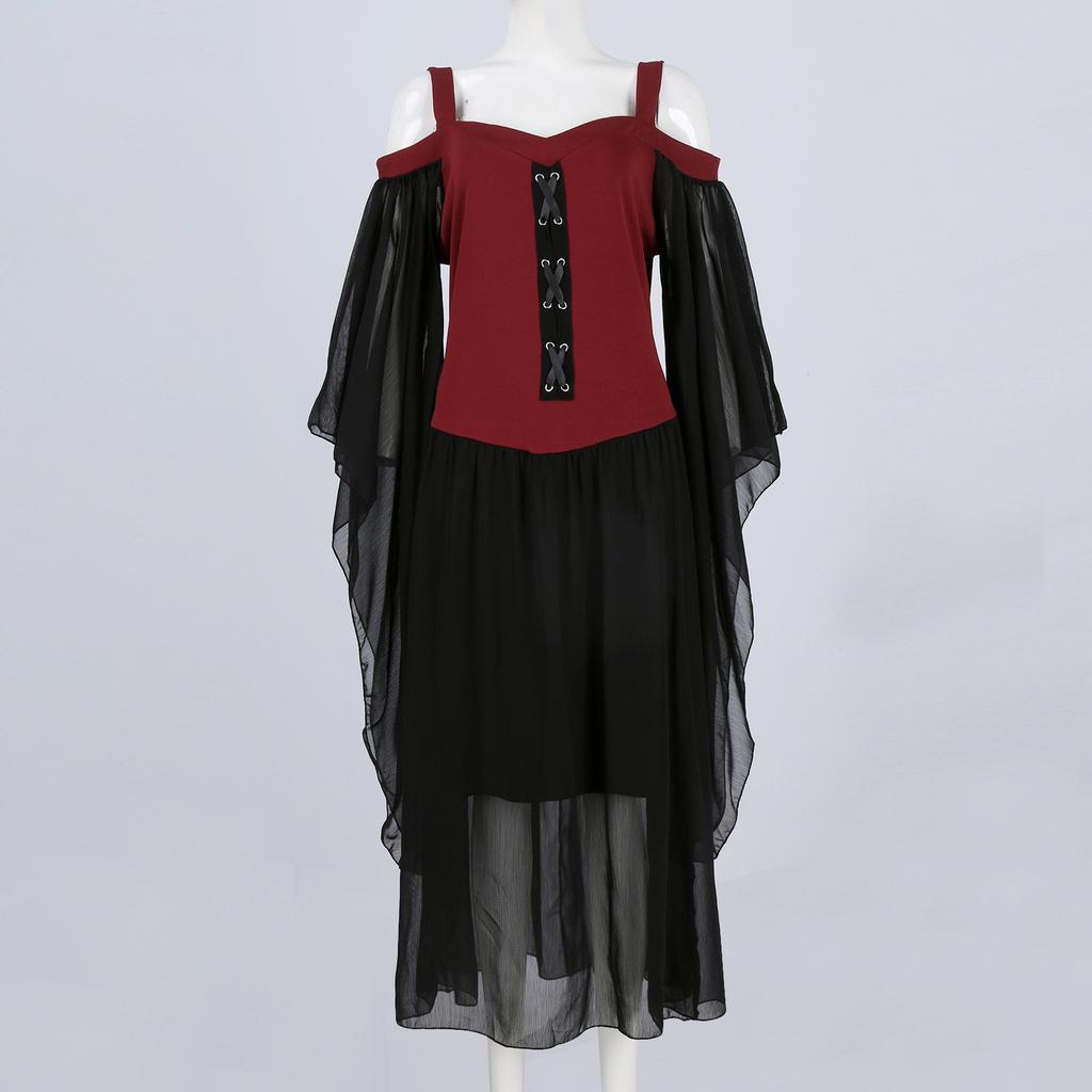 Women's Fashion Halloween Performance Costume Vintage Gothic Colour Patchwork Dresses
