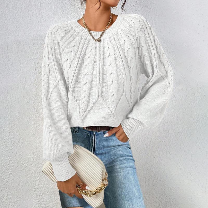 Women's Oversized Knit Sweater Cable Stitch Pullover Long Sleeve Casual Tops White Black Beige Brown Green