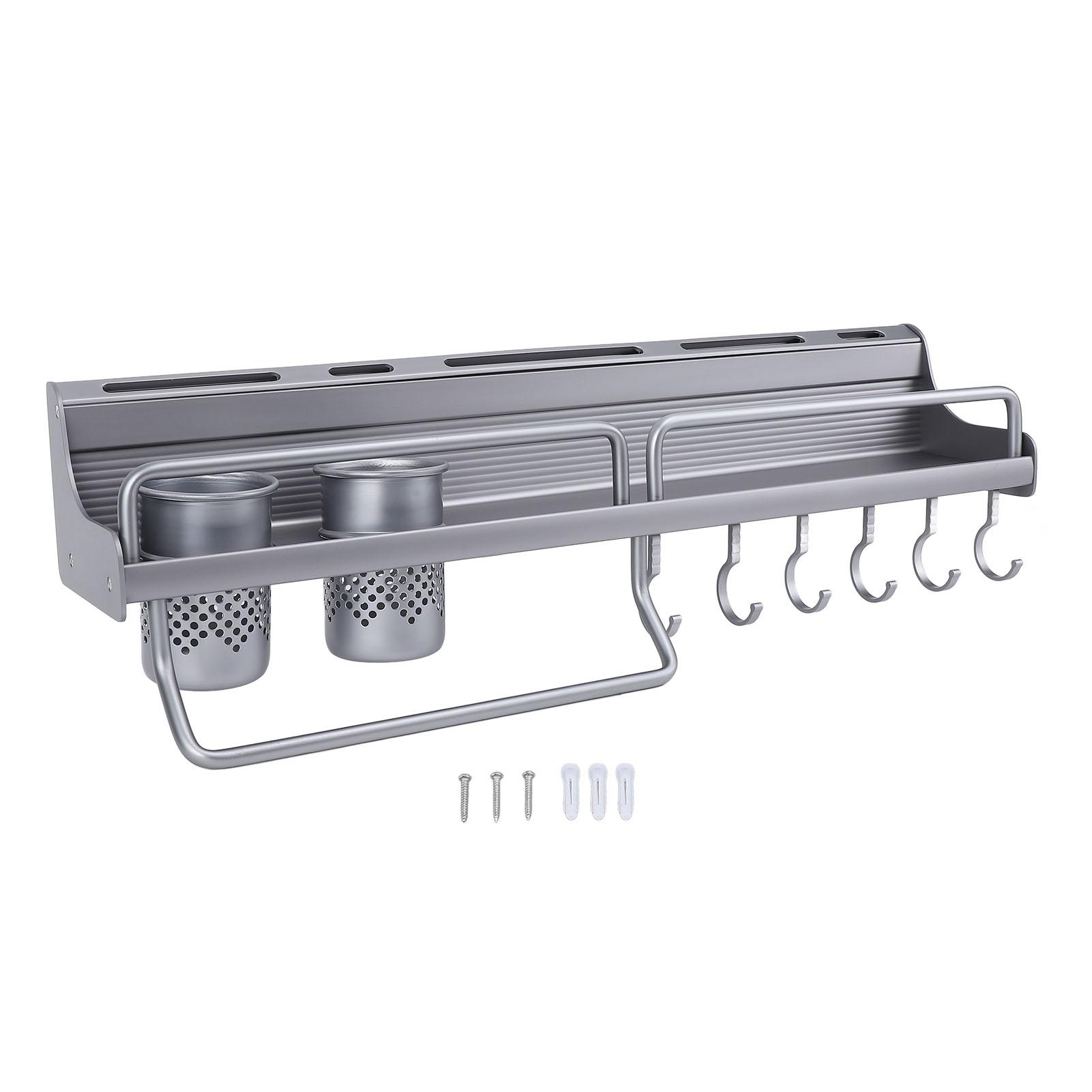

Kitchen Wall Mount Utensil Rack Aluminum Alloy Spice Storage Shelf Wall Hanging Organizer with Dual