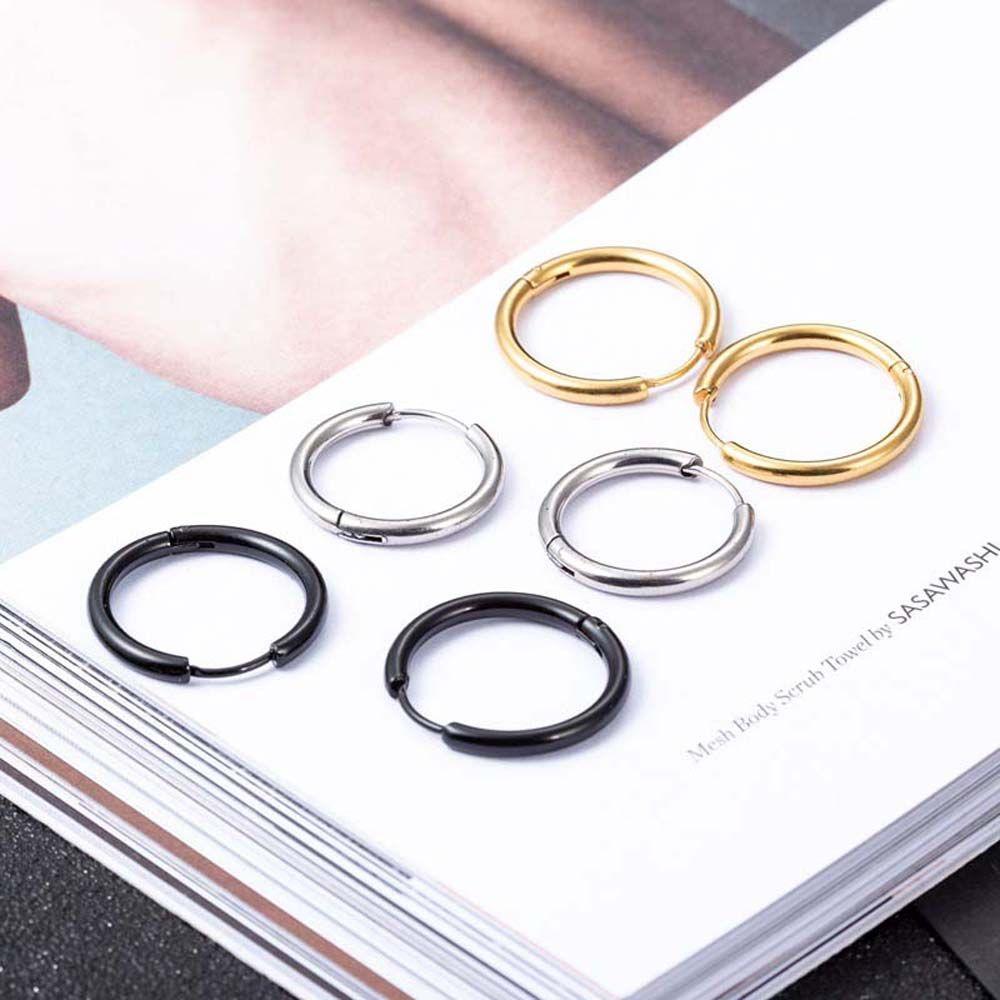 For Men Women Silver/Black/Gold Color Titanium Steel Earrings Buckle Round Circle Hoop Earrings