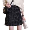 SLOW MELLOW Tweed Mini Skirt with Above the Mini Korean Tight 2 Skirt with Check High Waist & Women's Lamé Yarn, Knee, Length, Casual, Elegant, Style,