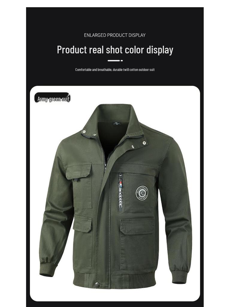 Men's Camouflage Workwear Set: Elastic, Thickened, Anti-Scald, Wear-Resistant Suit for Soldiers, Auto Repair, Electric Welders, and Labor Protection.